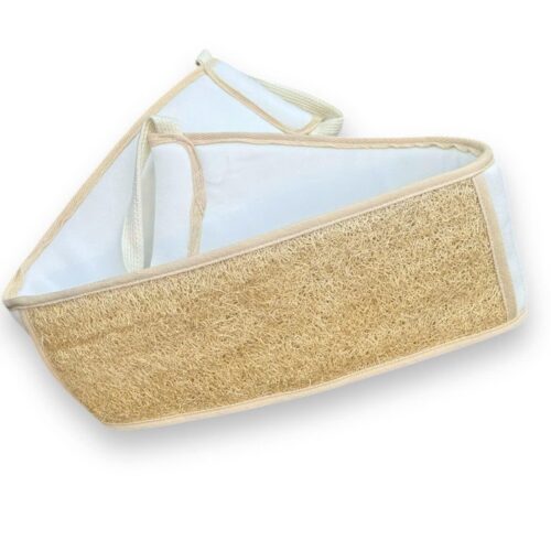 Sustainable natural loofah back belt scrubber for wholesale B2B export.