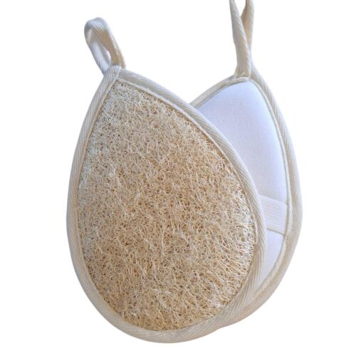 Wholesale dropless loofah bath sponge with teardrop shape for precise body exfoliation.